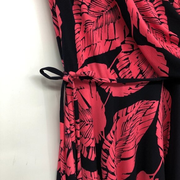 Maggy London Coral Leaf Pattern Faux Wrap Dress Size 4 - Picture 11 of 16